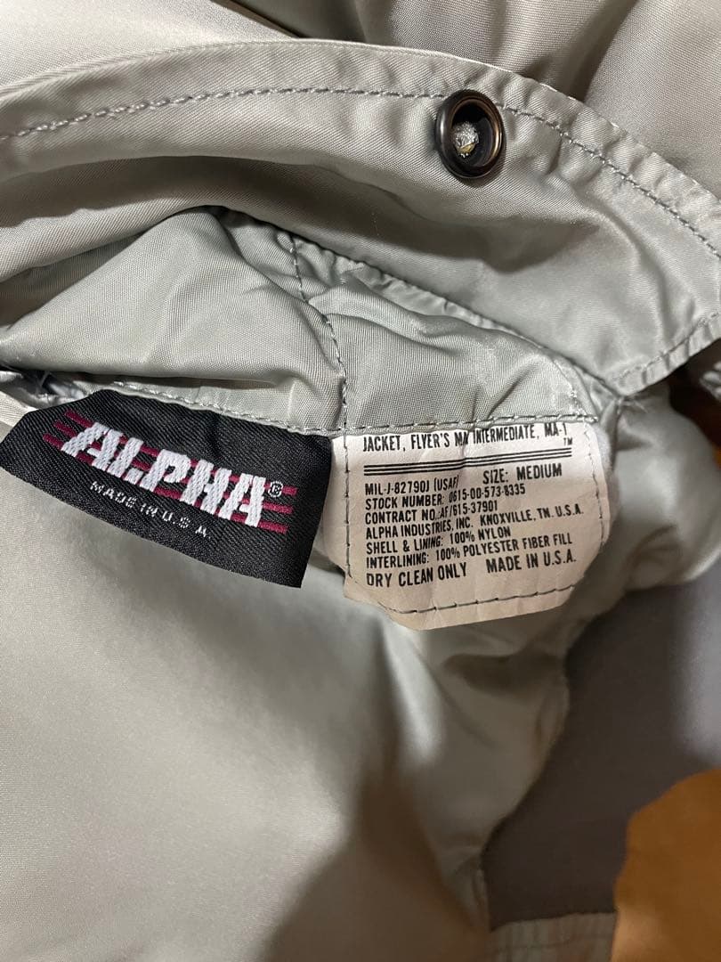 80s 90s ALPHA MA-1 シルバー　グレー サイズ M アルファ