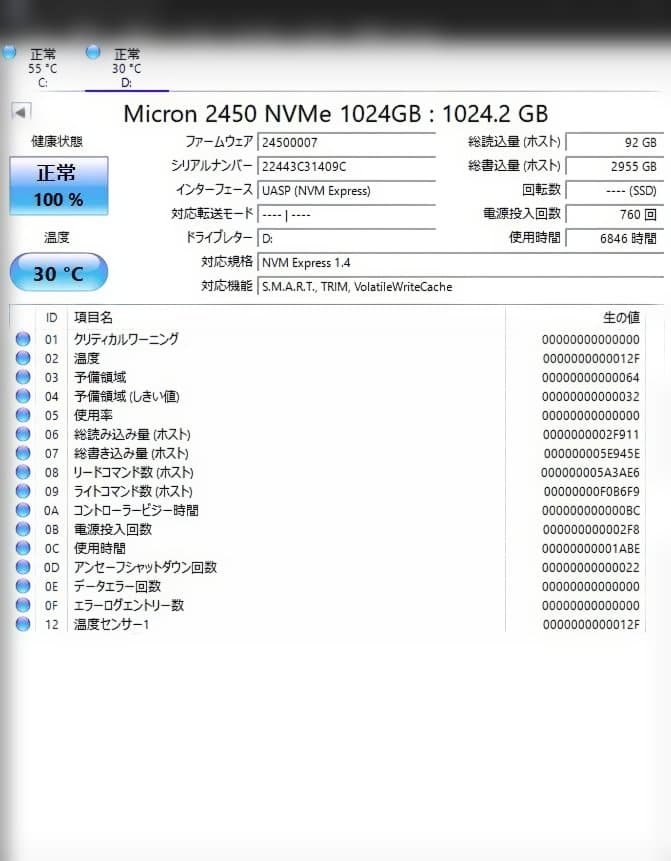 内蔵型SSD MICRON M.2 NVMe SSD 1TB
