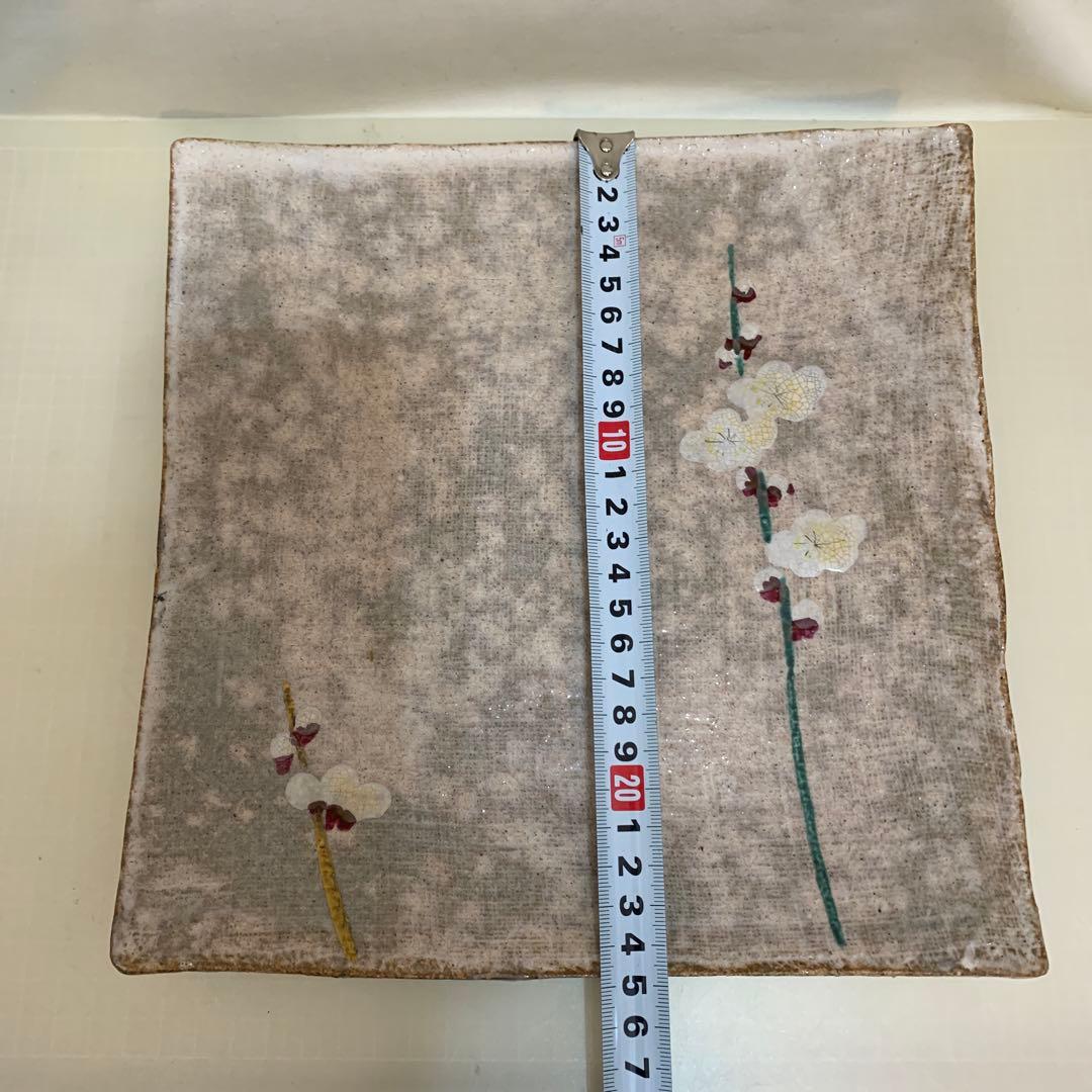 日展審査員　河村喜太郎　色絵梅之図　四方皿　作家物