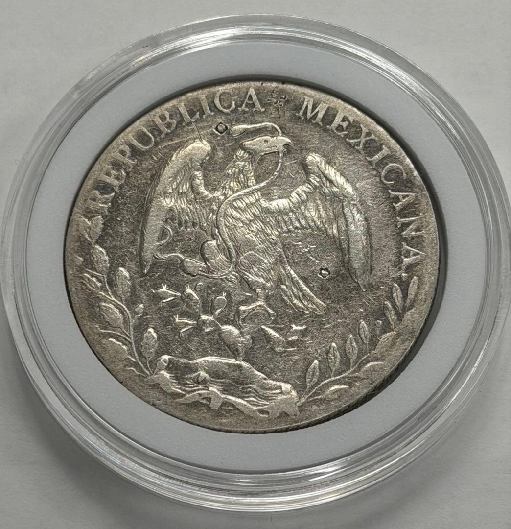 1888年- Mo MHメキシコ 8レアル 自由の帽子大型銀貨 荘印あり