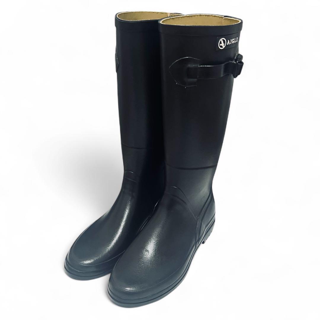 極美品！エーグル AIGLE レインブーツ ロングブーツ バックル付き