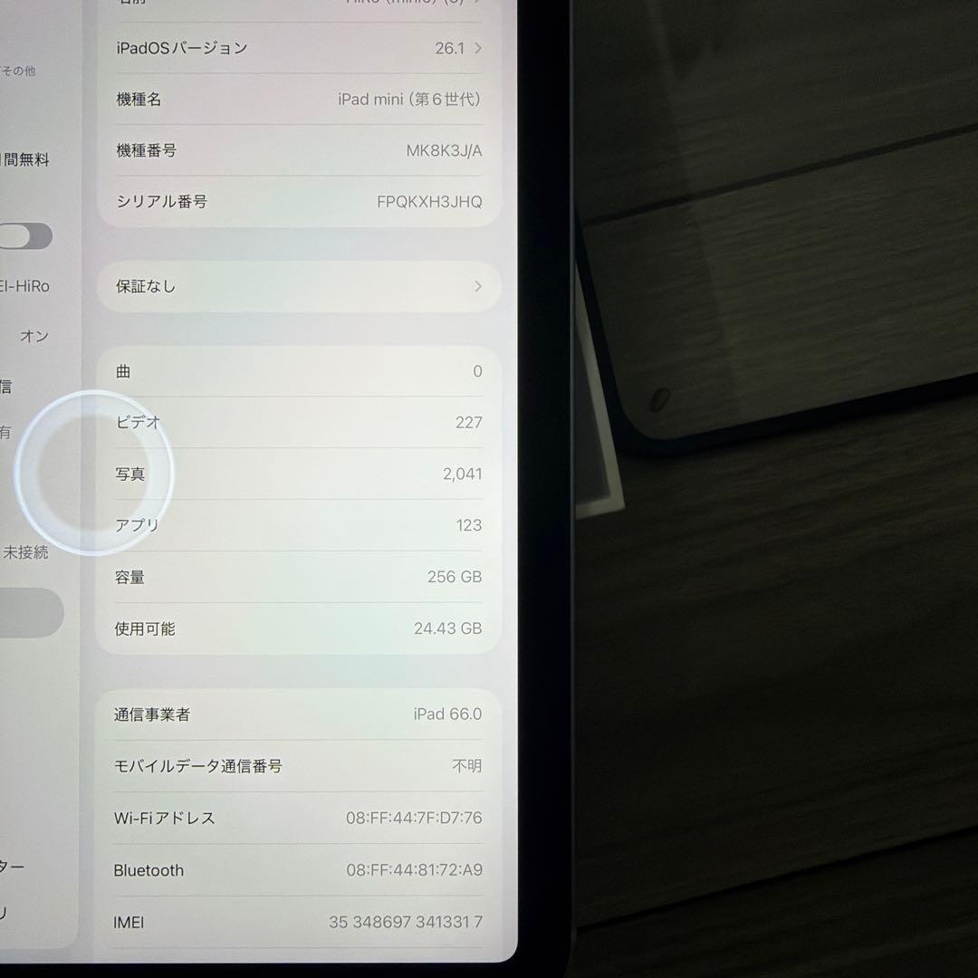 iPad mini6 パープル 256Gセルラーモデル本体 充電器・ケース付き