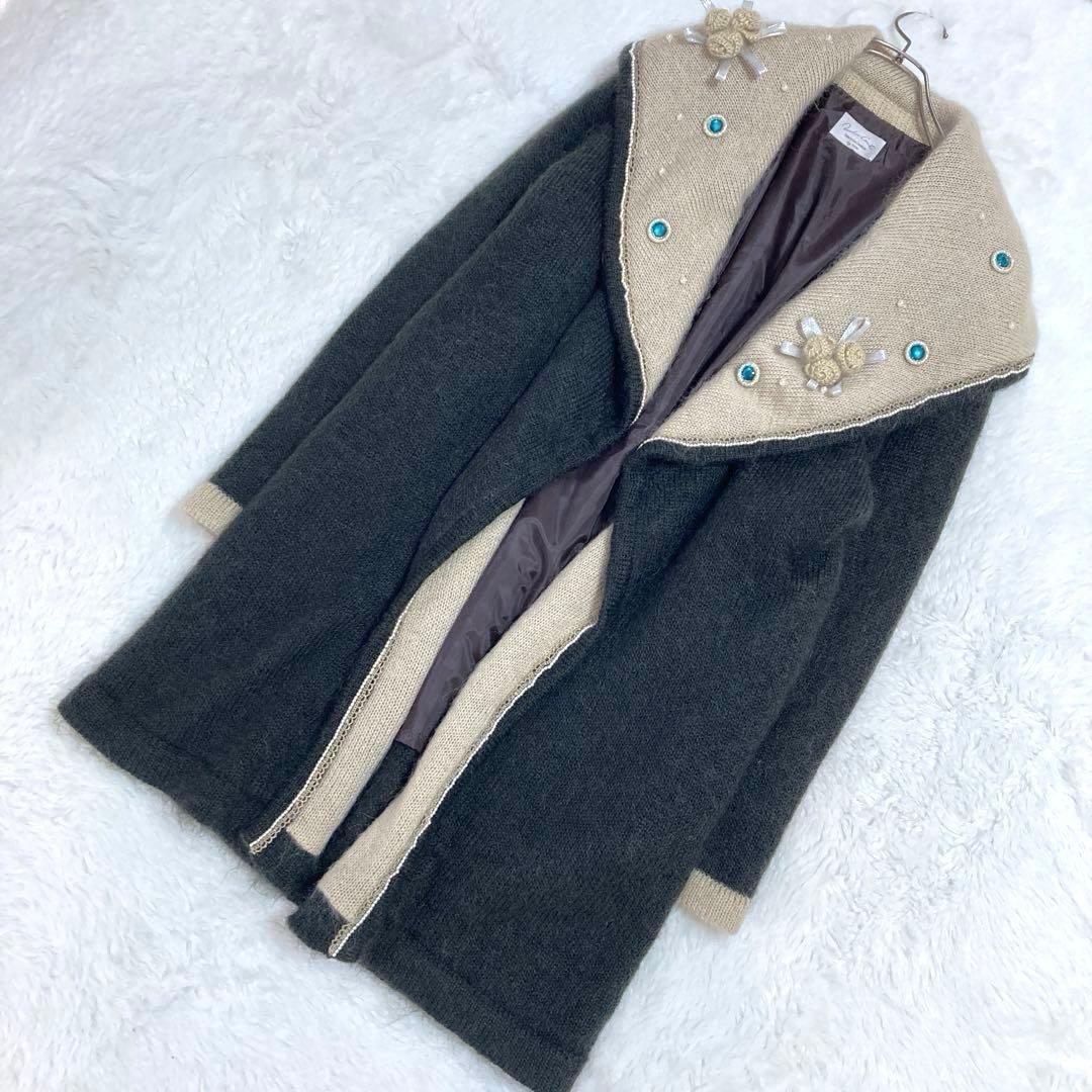 野茂むぎ様✨美品✨Piccola conte ビジュー　モヘヤ混　ニット　コート