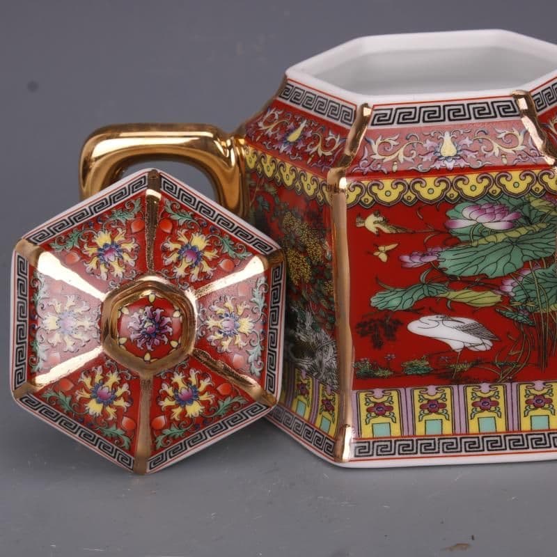 法郎彩描金花鳥茶壺 中国景徳鎮 茶器 茶壺