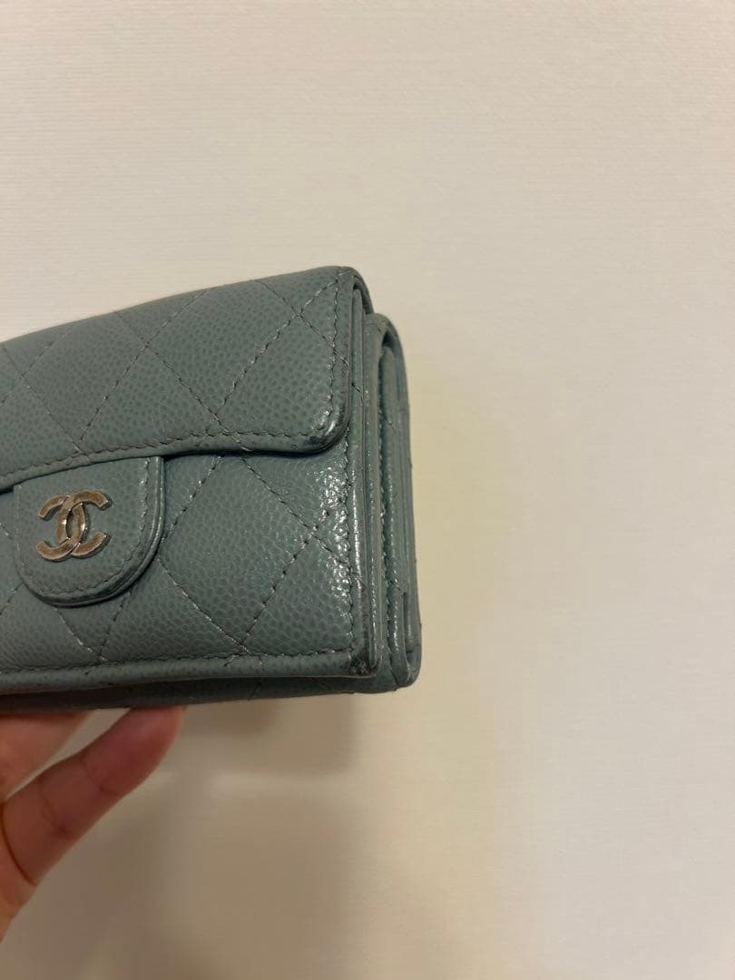 CHANEL スモールフラップウォレット　 ブルーグレー　マトラッセ三つ折り財布