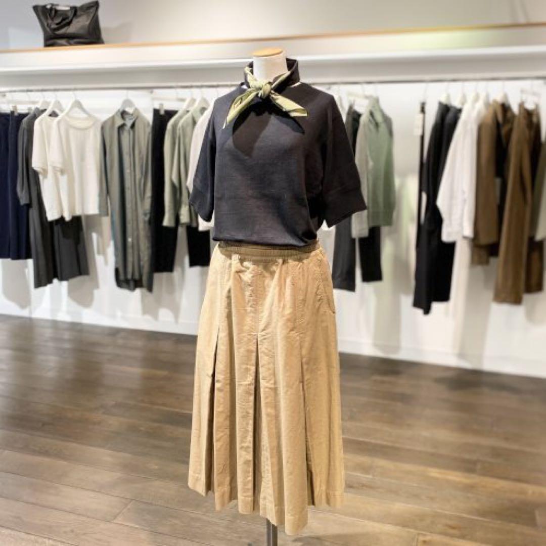 MHL. DRY COTTON OXFORD SKIRT チノ　ブラウン