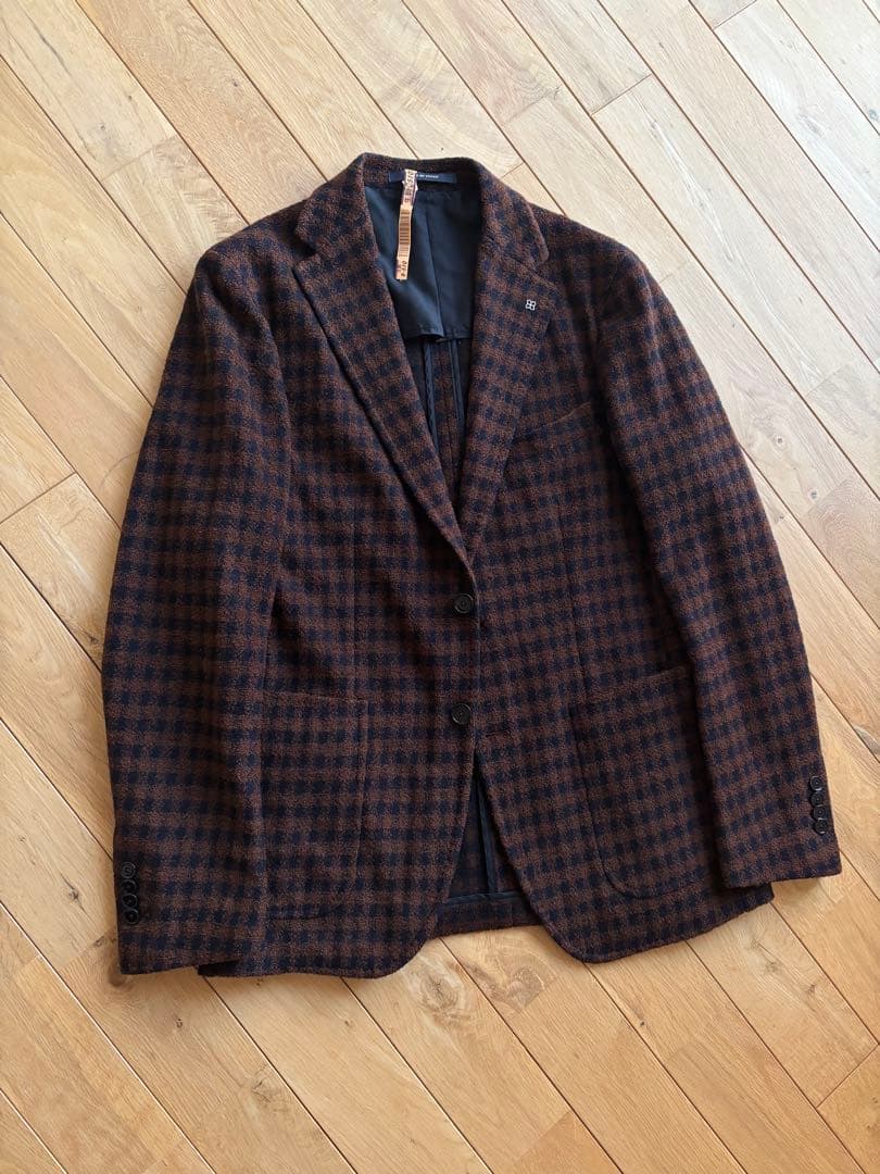 美品　タリアトーレ ウールパイルジャケット 48 秋冬向け ブラウン系チェック