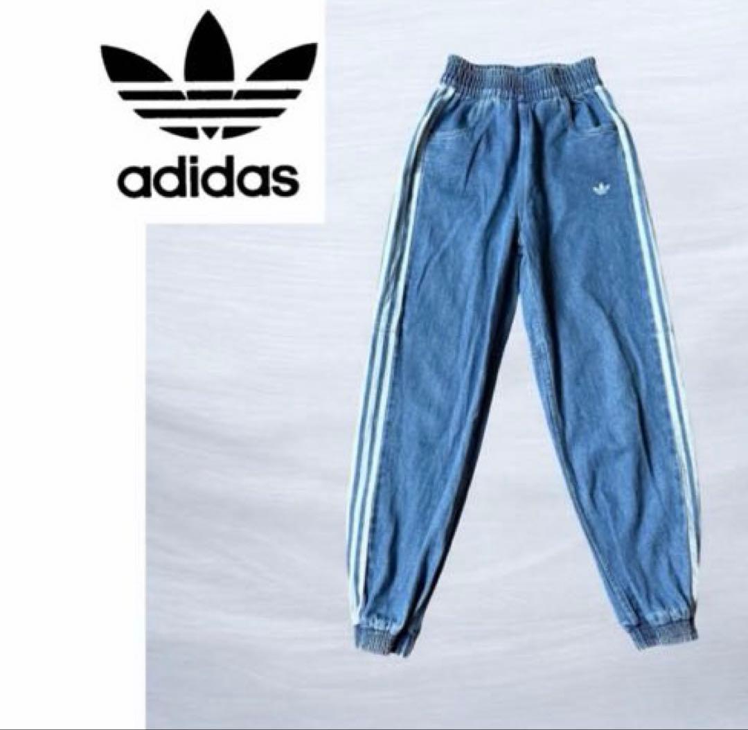 【廃盤】adidasデニムトラックパンツ アディカラーブルーL ジョガーパンツ
