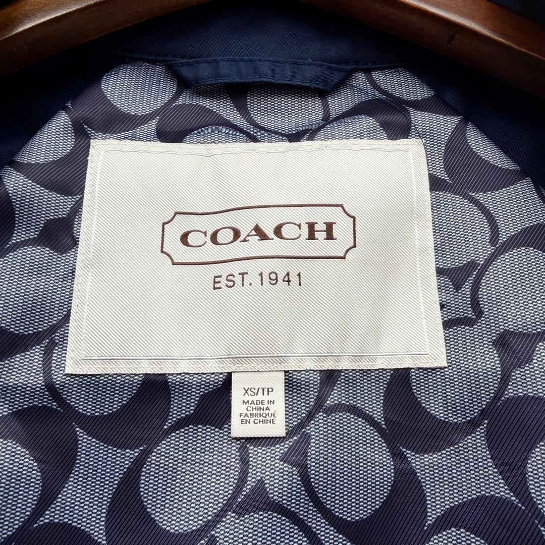 COACH コーチ ネイビー ダブルブレスト トレンチコート シグネチャー
