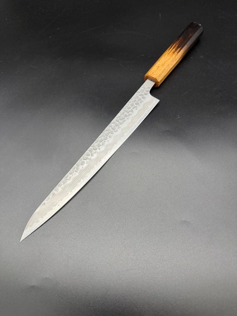残り1本　日本製　青紙スーパー鋼割り込み筋引き包丁240mm 樫木八角柄