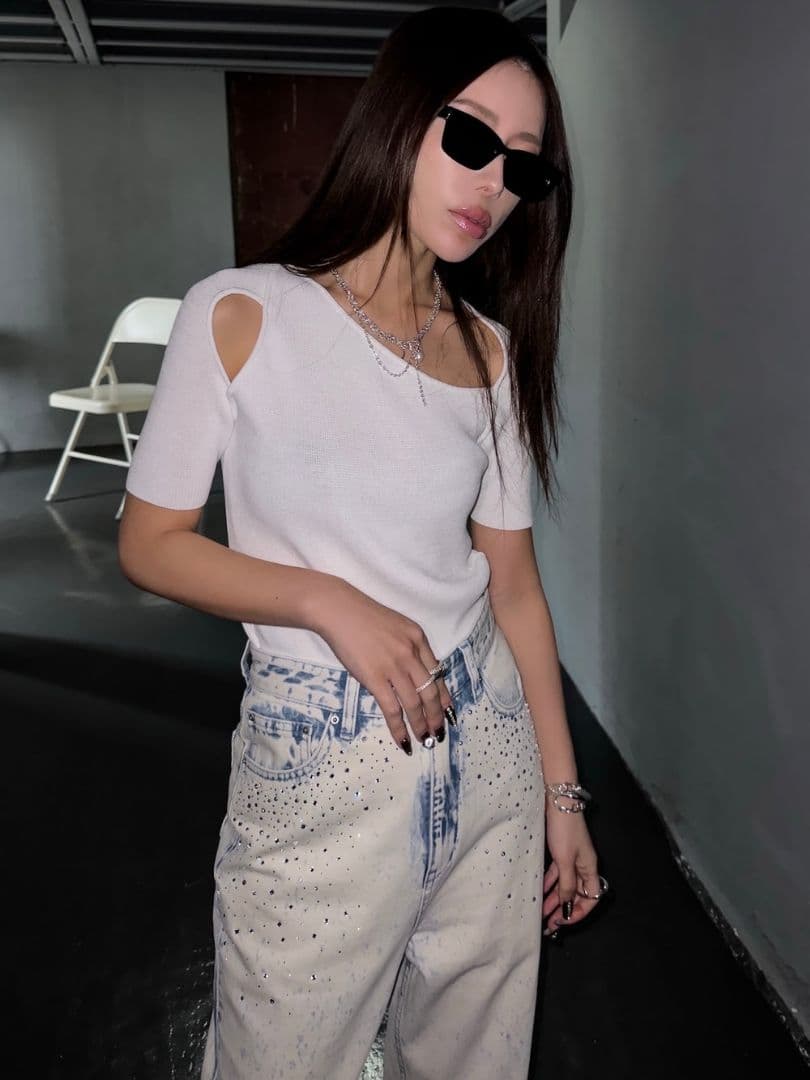 グラムリップス グラデストーン ストレート DENIM ホワイトブルー
