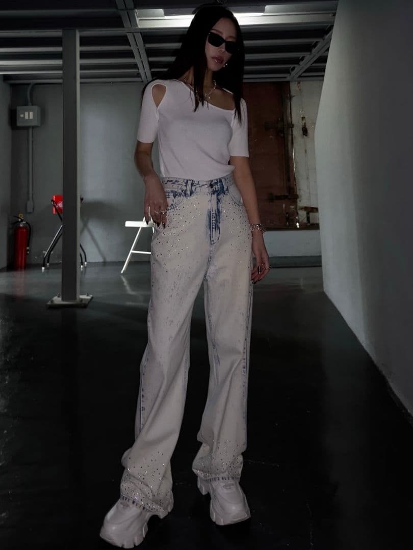 グラムリップス グラデストーン ストレート DENIM ホワイトブルー