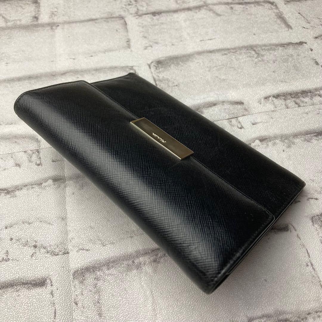 PRADA　プラダ☆財布　ブラック　サフィアーノ　シルバープレート　三つ折り財布