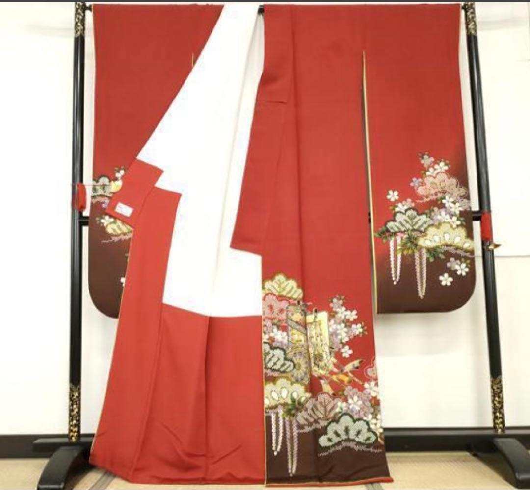 振袖フルセット6点サイズM〜Ｌ御所車花松文　暈し染め　金彩　やまと誂製　正絹