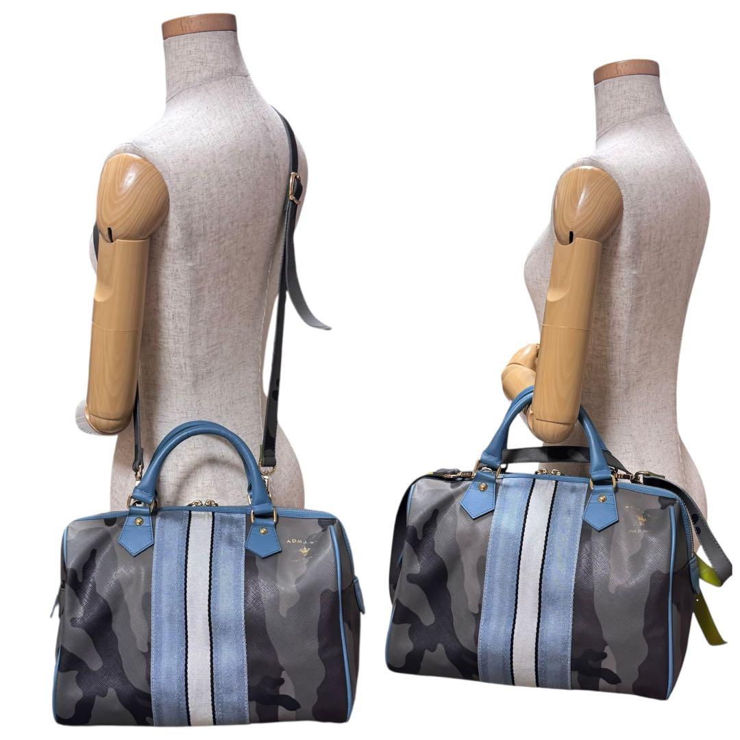 希少 美品 ADMJ 2way ボストンバッグ PVC 迷彩 カモフラ グレー