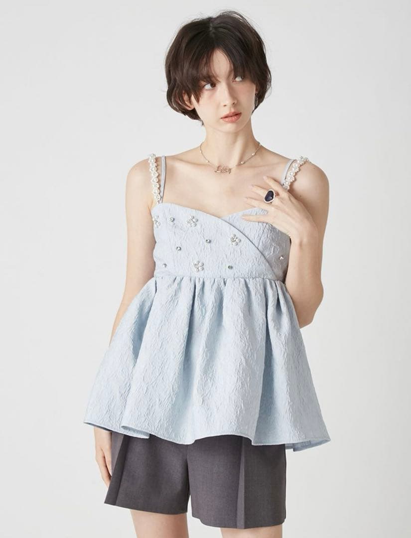 新品★ [L.B CANDY STOCK]ビッグリボンビジューペプラムトップス