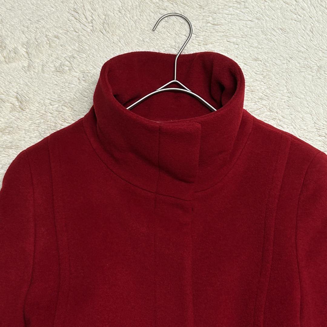 美品 AKRIS アクリス カシミヤ混 スタンドカラー ロングコート 赤系