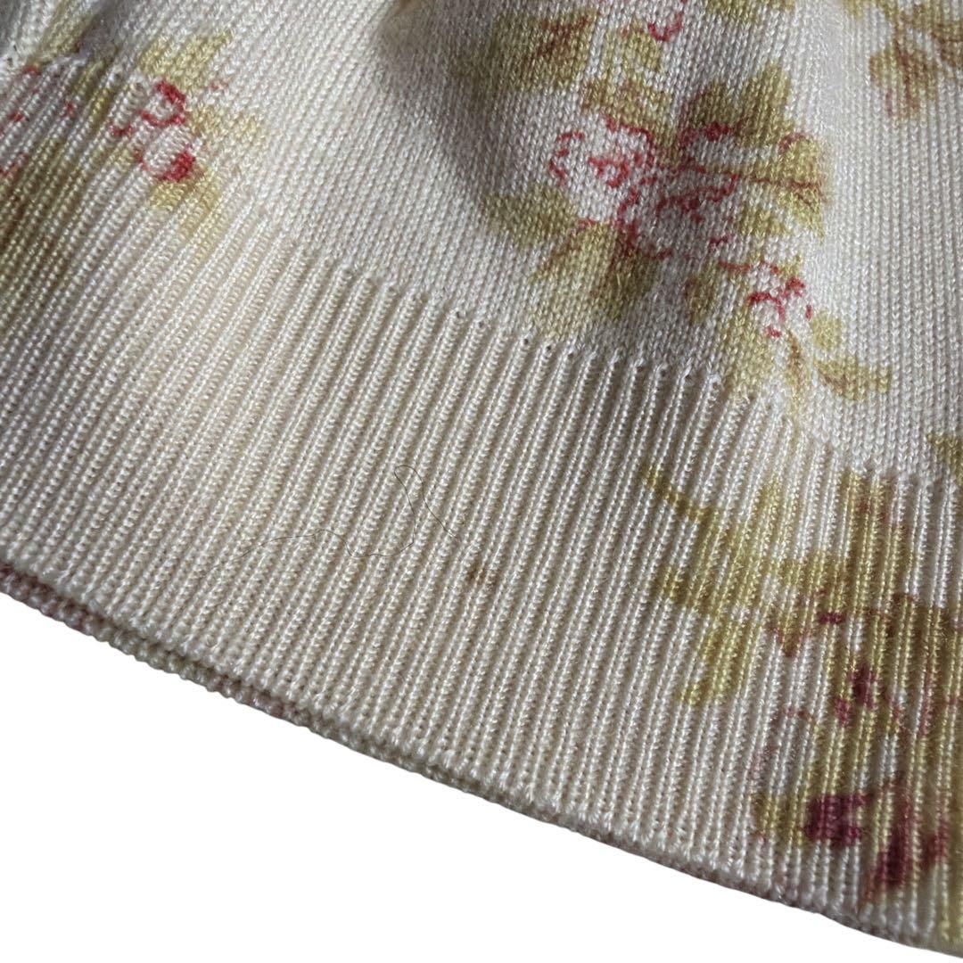 極美品 ディオール カシミヤ混 カーディガン 花柄 ロゴ ボウタイ スパンコール