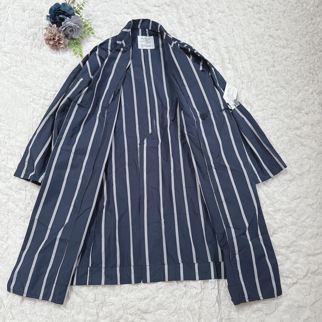 新品⭐︎グランマママドーター　ストライプチェスターコート　ネイビー　レインコート