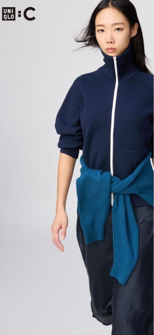 UNIQLO C ミラノリブフルジップカーディガン　ネイビー　M