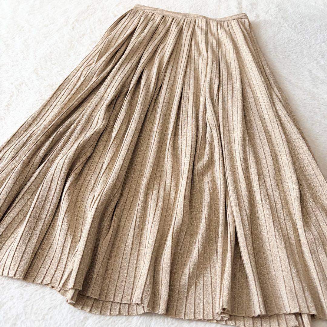 1300 美品✨ ドゥロワー ラメプリーツニットスカート ベージュ フリーサイズ