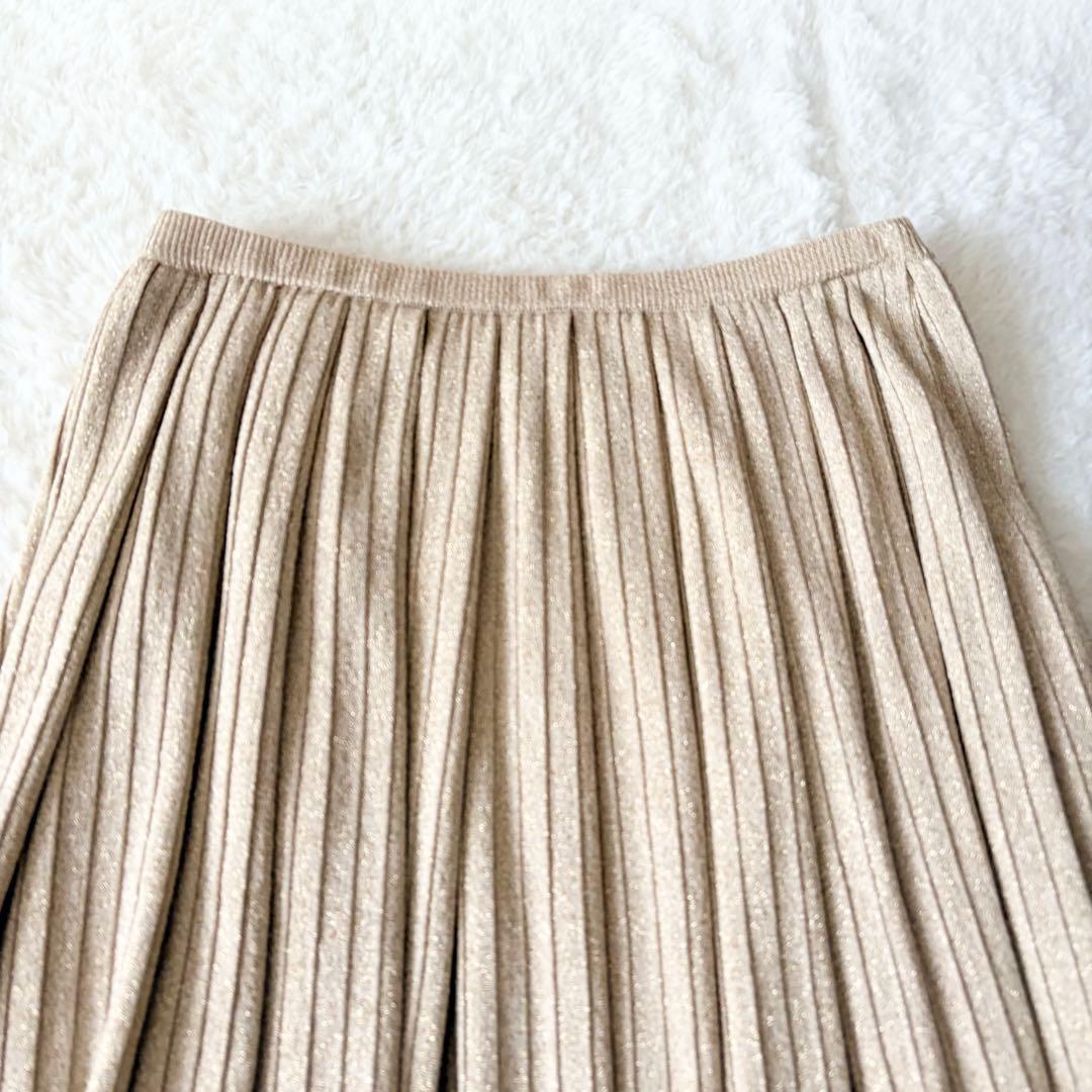 1300 美品✨ ドゥロワー ラメプリーツニットスカート ベージュ フリーサイズ