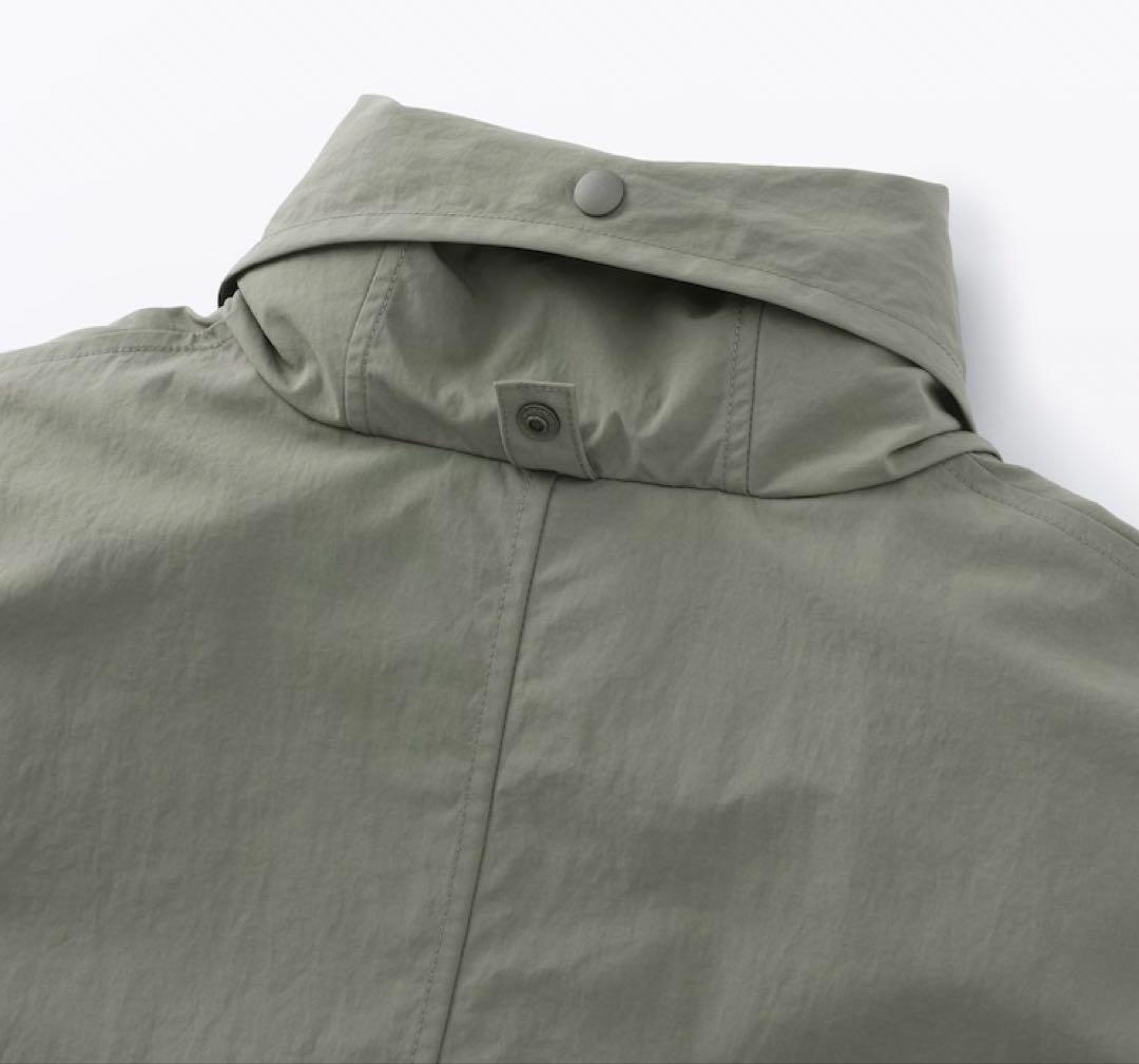 無印良品　撥水UVカットフードがしまえるロングコート　スモーキーグリーン.XL