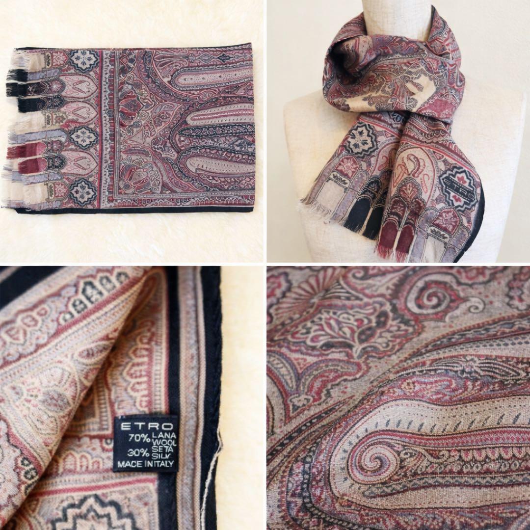 ETRO ペイズリー ストール ウールシルク イタリア製