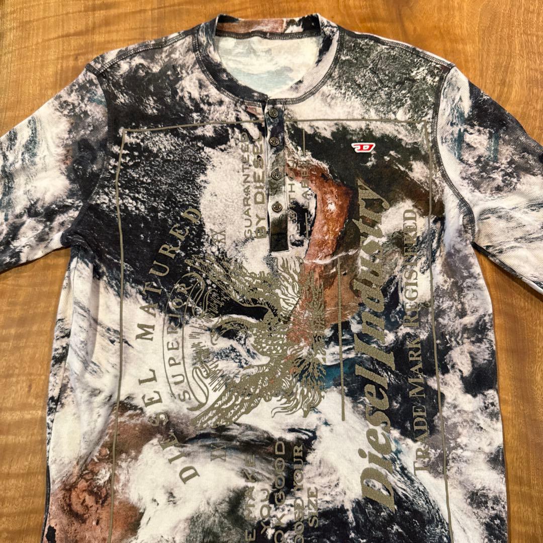 Diesel メンズ Tシャツ 長袖 ヘンリーネック プルオーバー