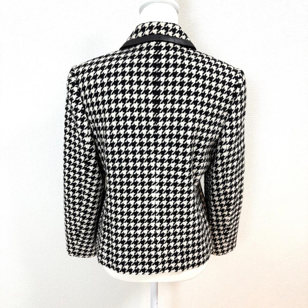 【美品】 Leilian 長袖ウールジャケット ジップアップ 9 黒 千鳥格子