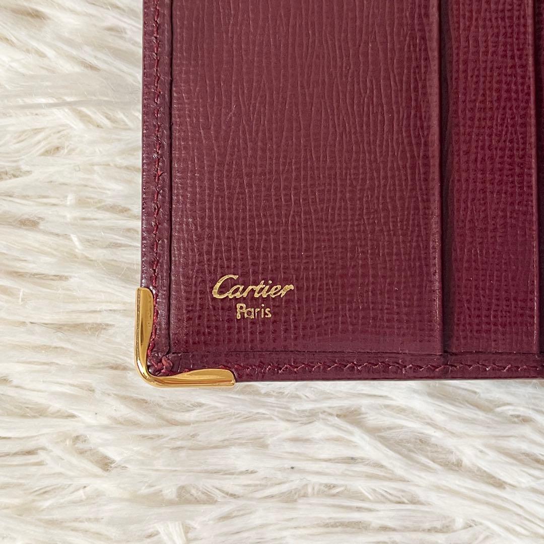 新品✨Cartierカルティエ　二つ折り財布　ボルドー　レザー　マストライン
