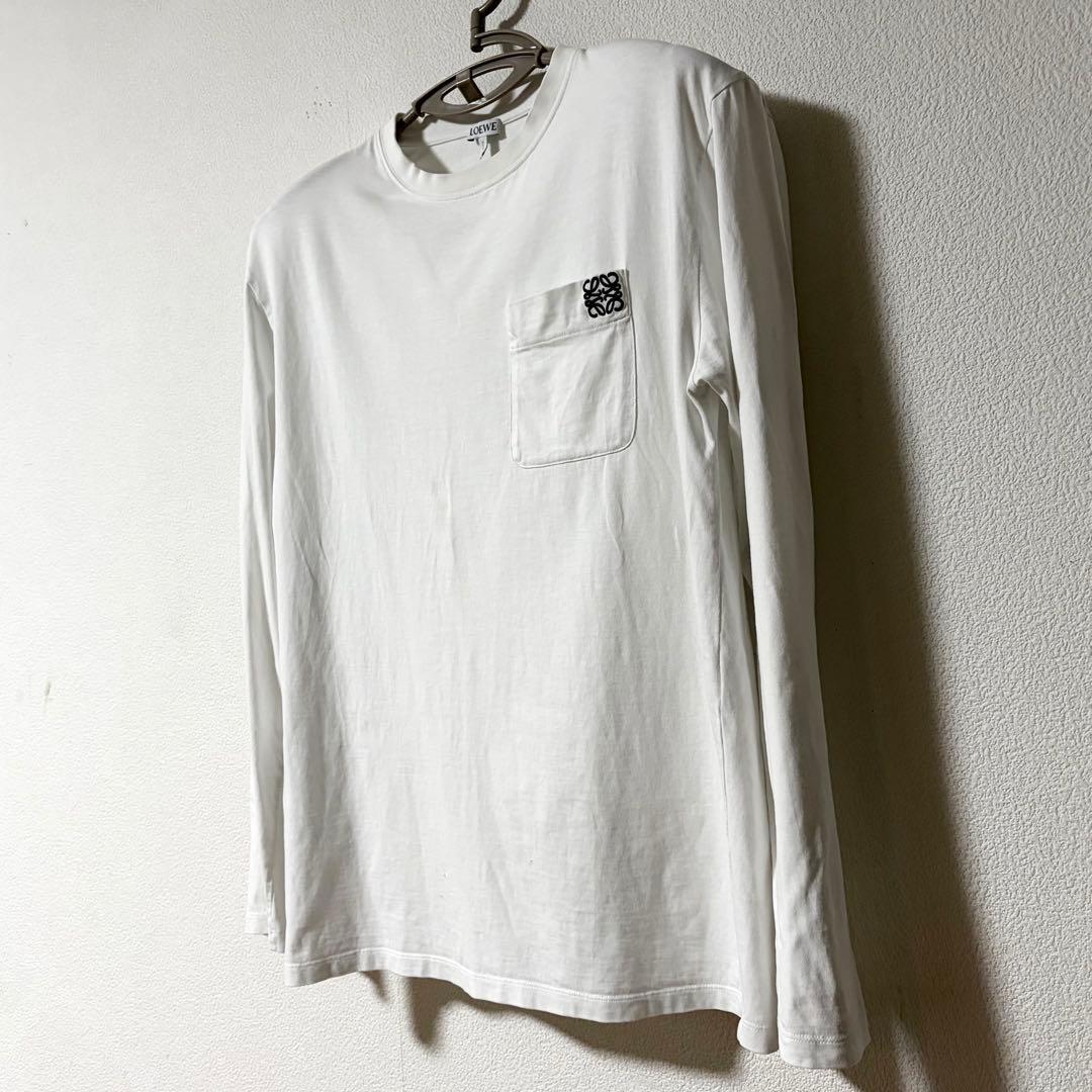 ロエベ アナグラム ポケット ロングスリーブ Tシャツ ロンT 白 M 男女兼用