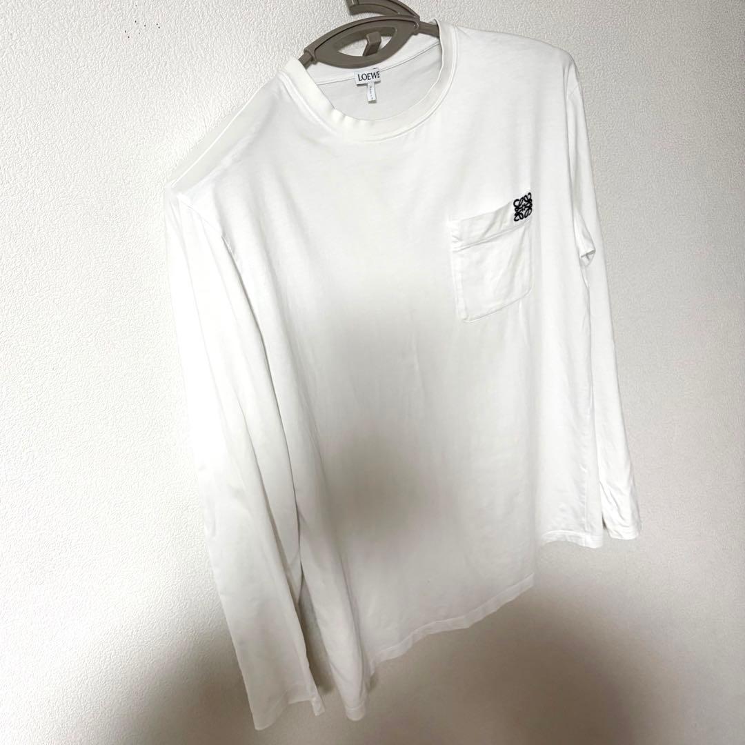 ロエベ アナグラム ポケット ロングスリーブ Tシャツ ロンT 白 M 男女兼用