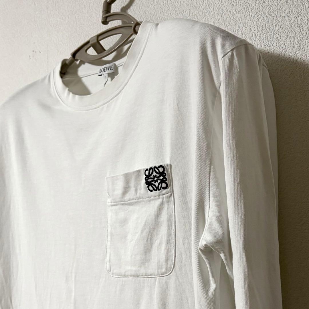 ロエベ アナグラム ポケット ロングスリーブ Tシャツ ロンT 白 M 男女兼用