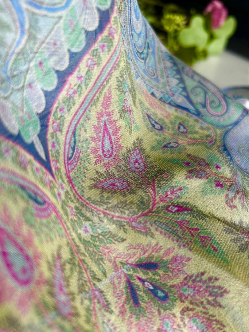 ETRO エトロ ショール ストール ペイズリーSILK絹 イタリア製 水色系
