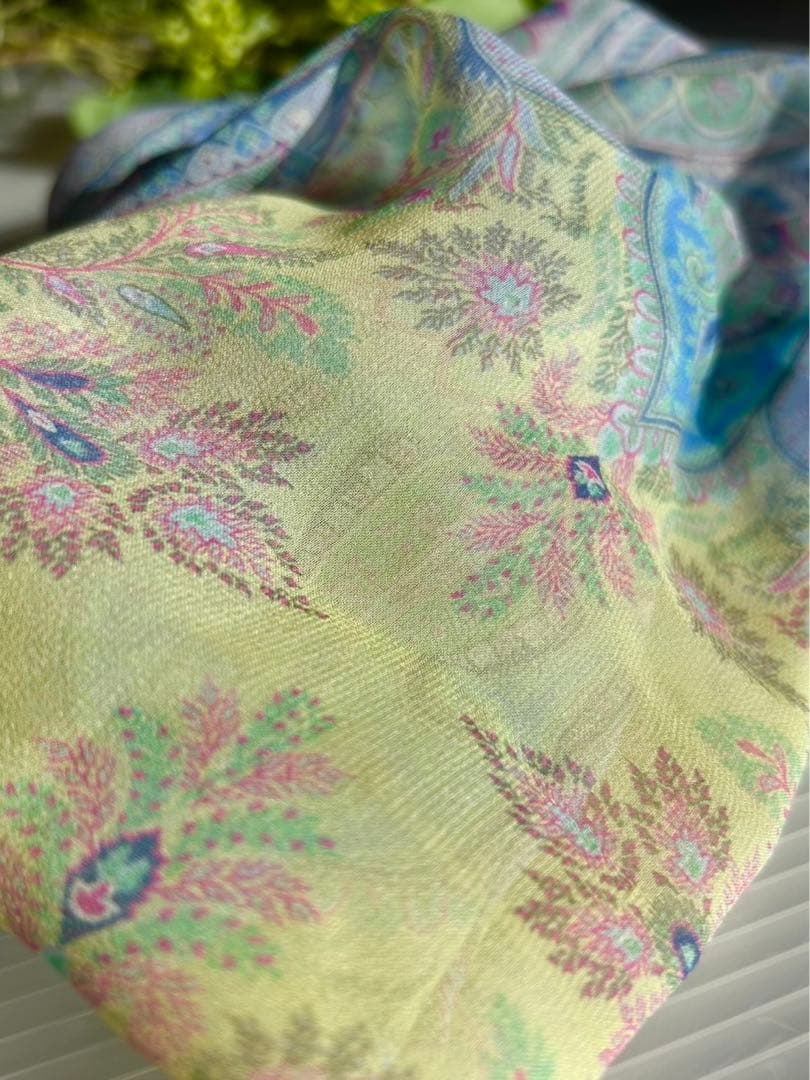 ETRO エトロ ショール ストール ペイズリーSILK絹 イタリア製 水色系
