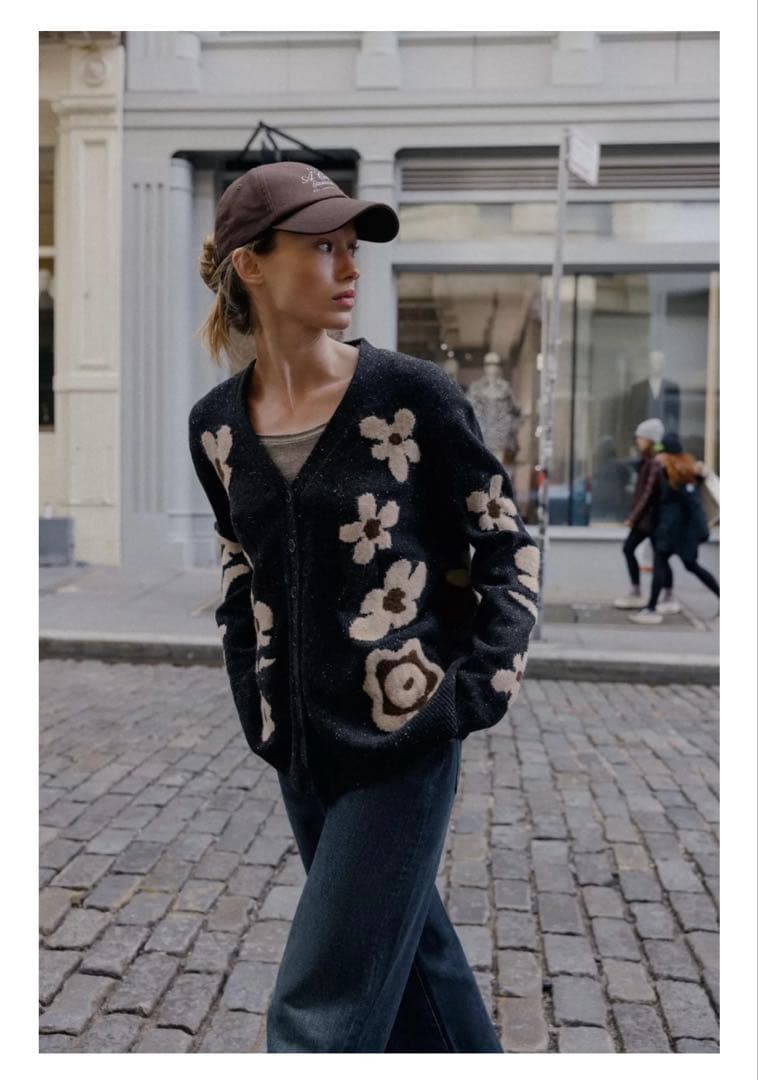 完売品⭐︎ZARA オーバーサイズジャカードフラワーニットカーディガン S グレー