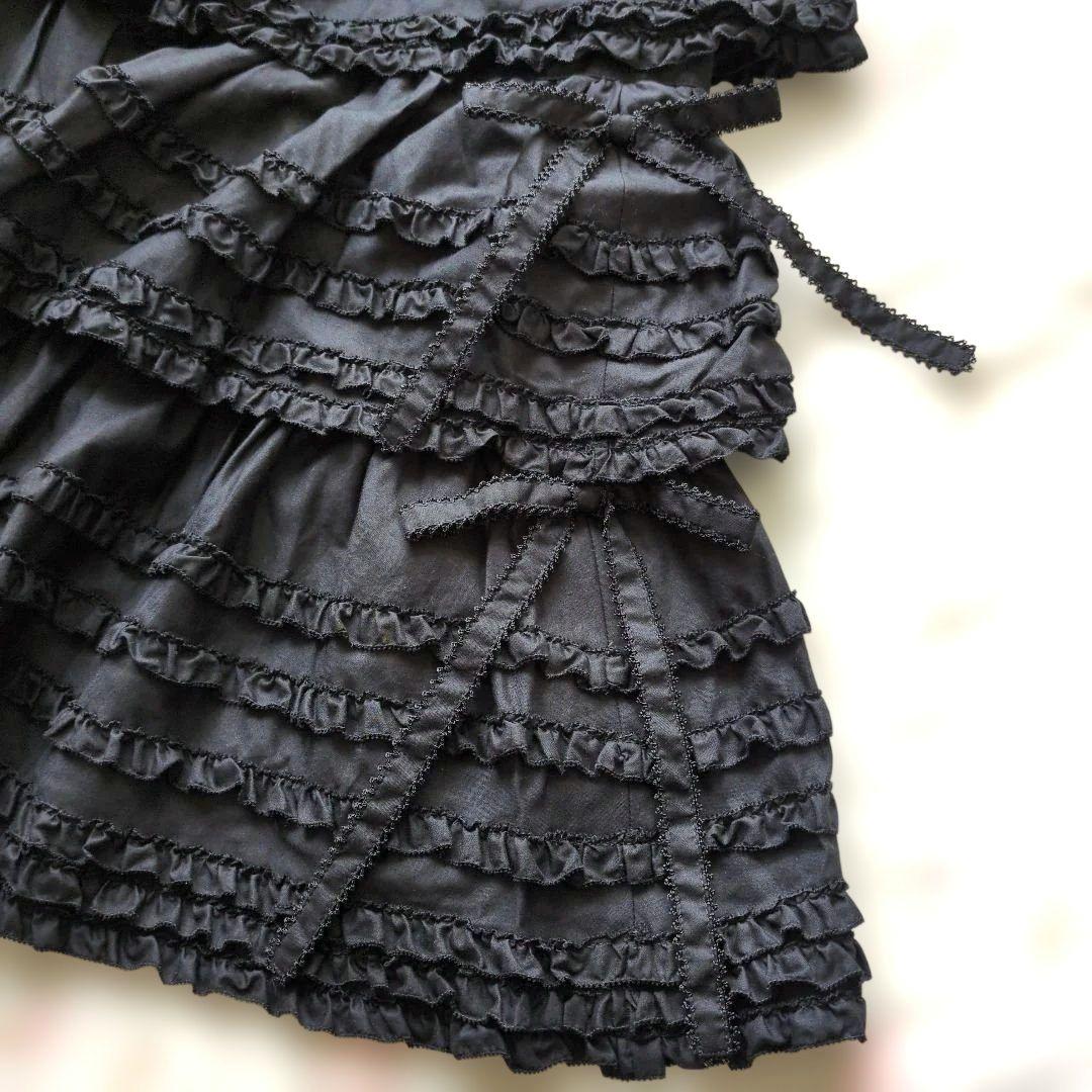 新品 ピンクハウス♥超豪華 リボン付きピコフリル段々スカート／黒