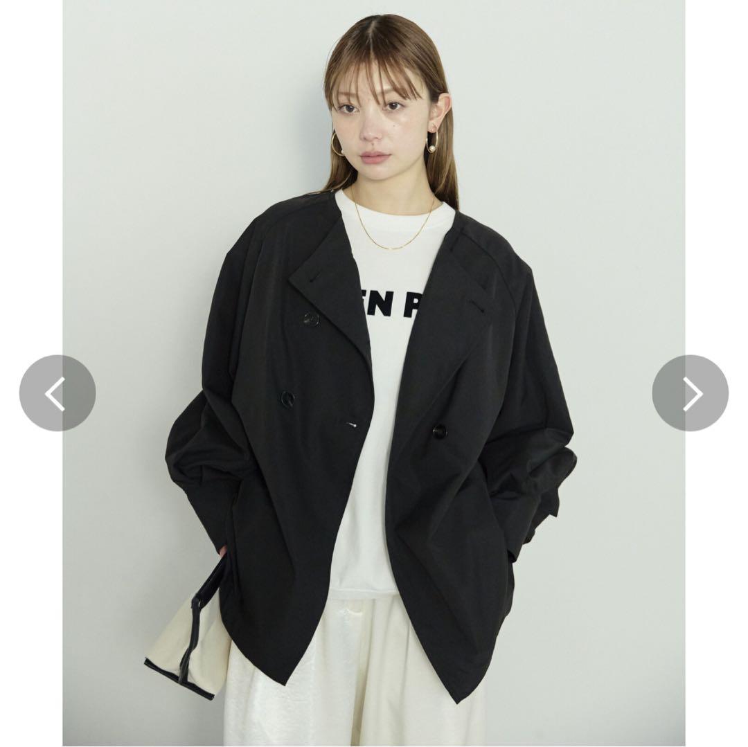 en haut アンオート 袖バルーン ノーカラー ショート トレンチジャケット