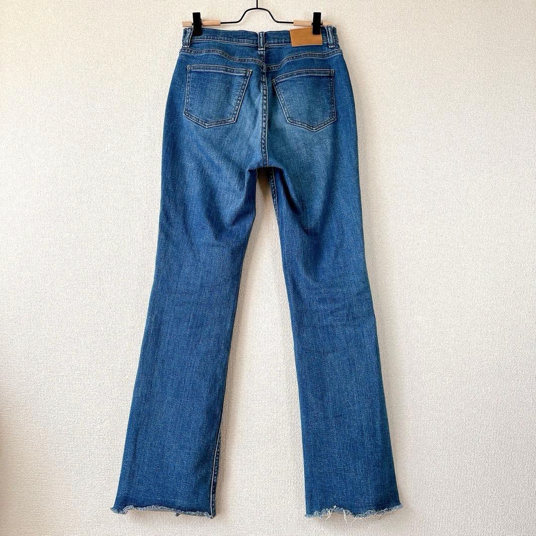 セミフレア✨anuans アシメヘムストレートデニムパンツ スリット ブルー M