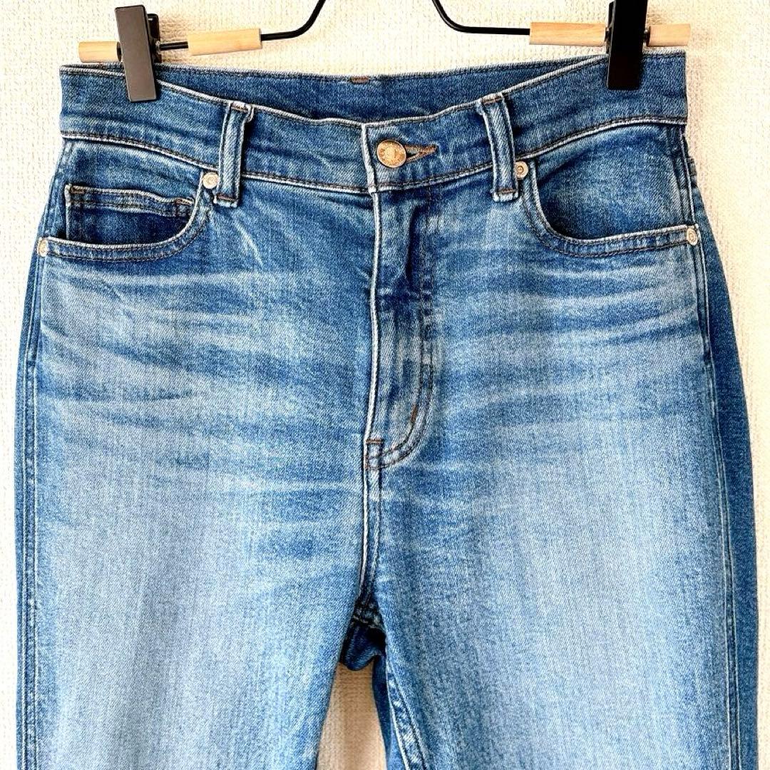 セミフレア✨anuans アシメヘムストレートデニムパンツ スリット ブルー M