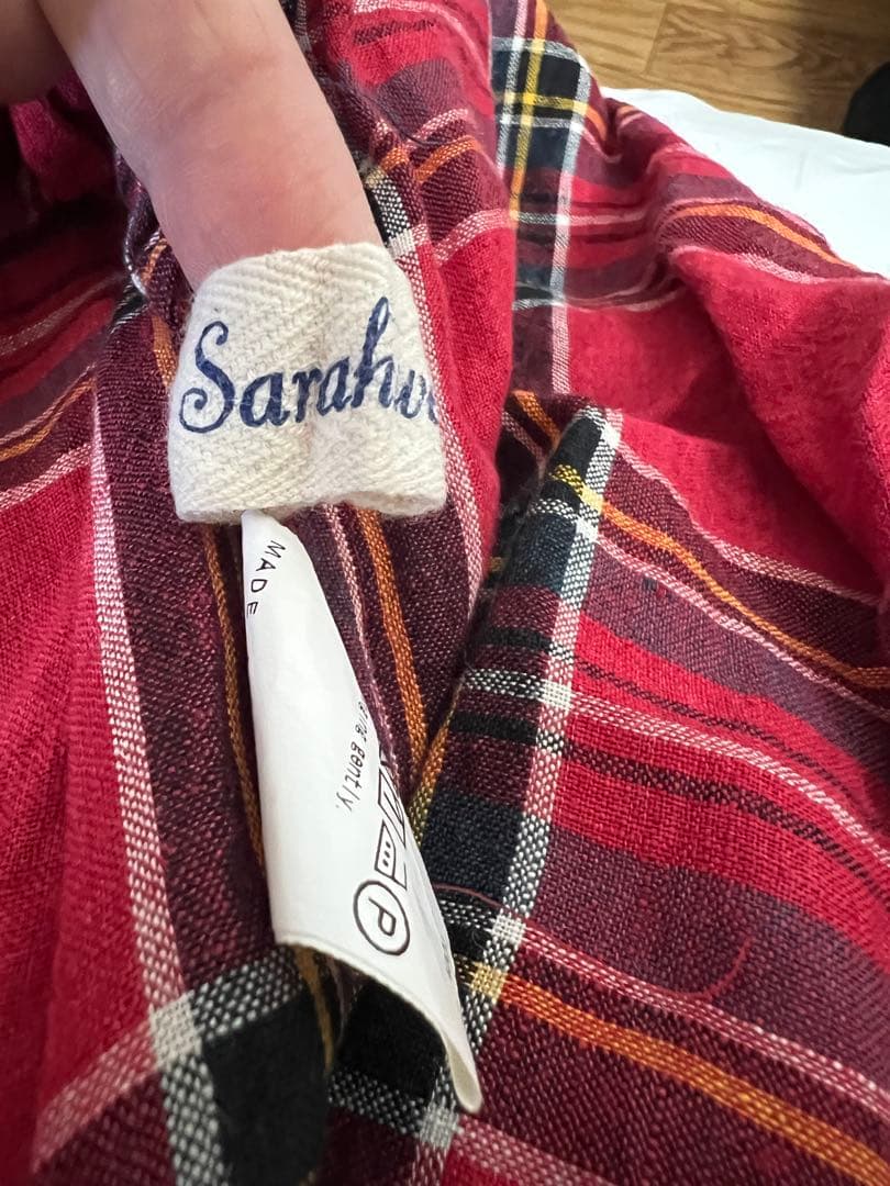Sarah wear ☆☆ 赤 チェック柄 ☆リネンロングスカート