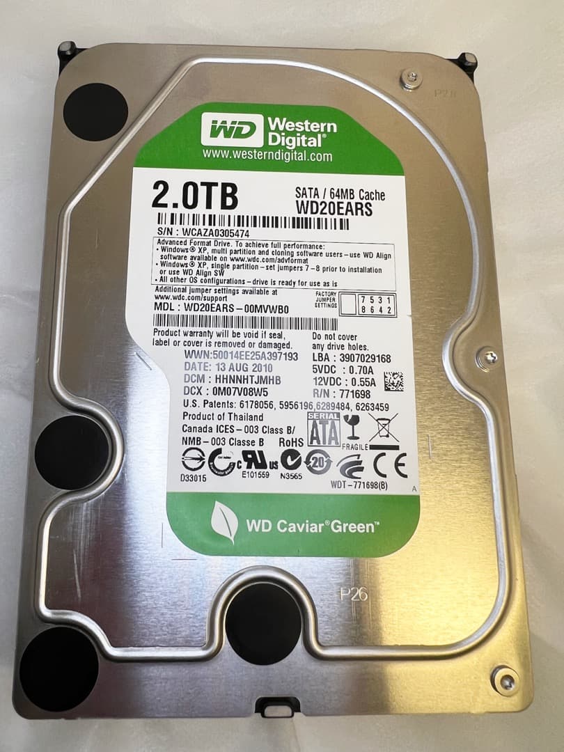D*様 WD GREENシリーズ★2TB HDD 2台セットで超お買い得品！