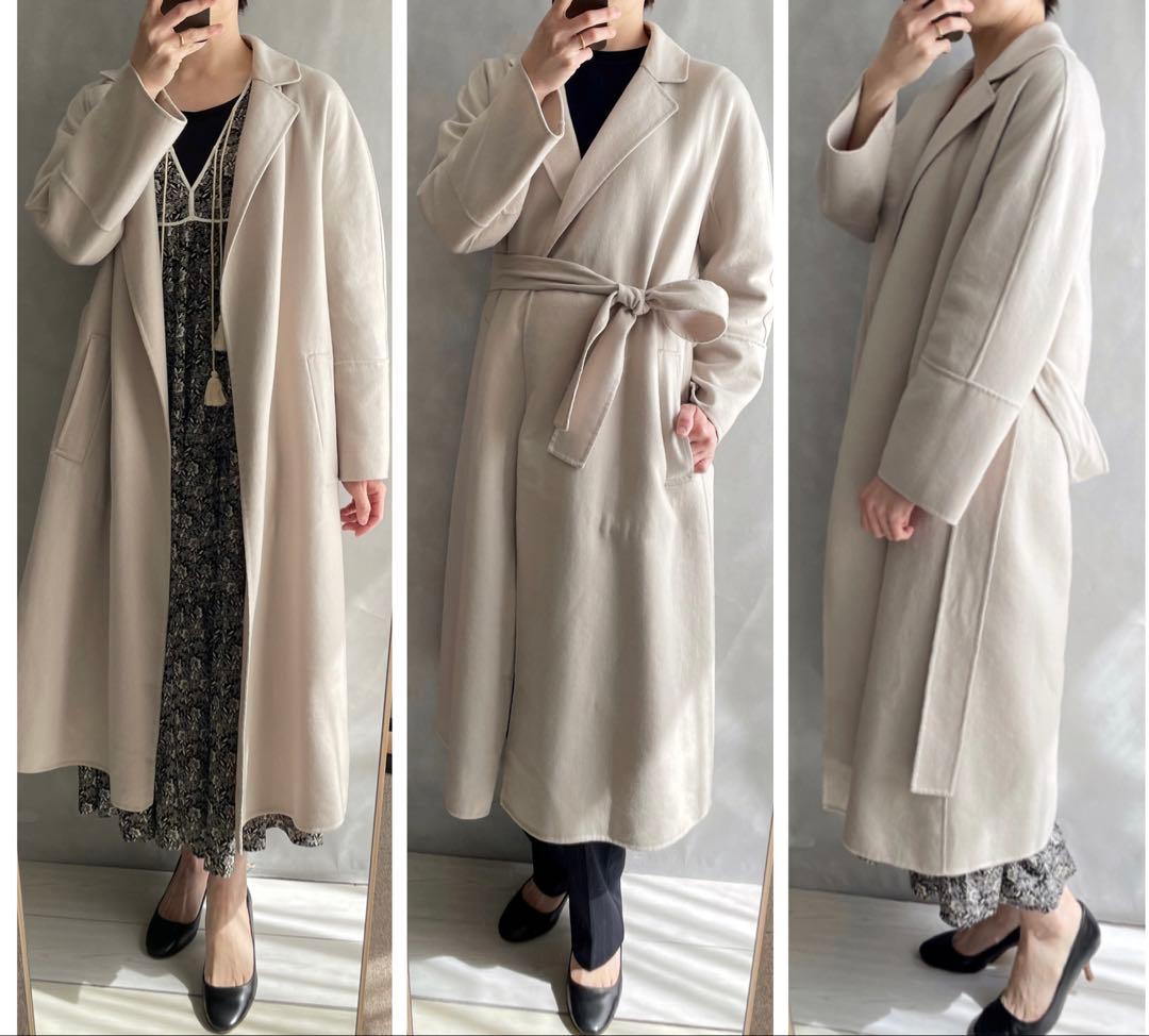 アルアバイル　21AW 5.9万　薄手　ウールロングコート　サイズ2 薄ベージュ