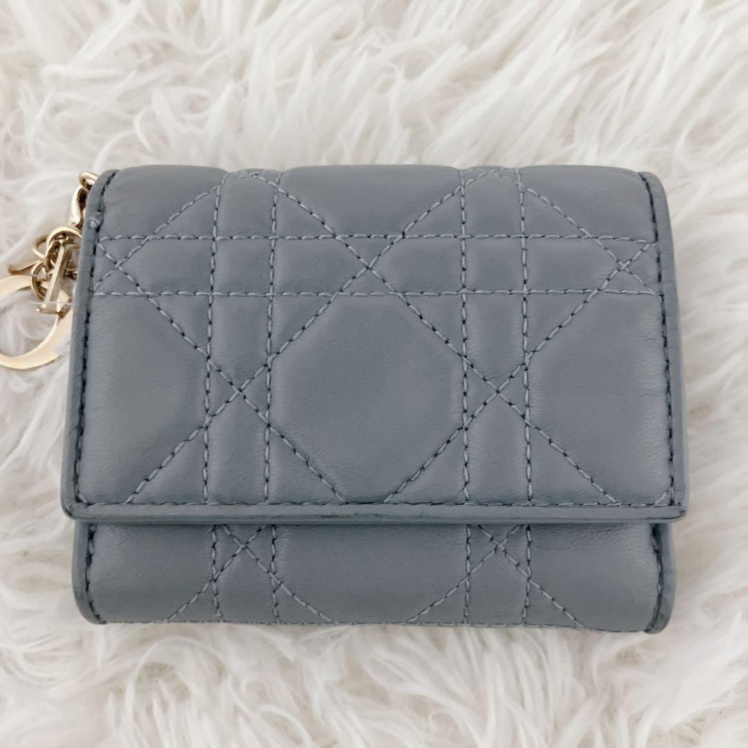 ChristianDior 三つ折り財布 ロータスウォレット カナージュ レザー