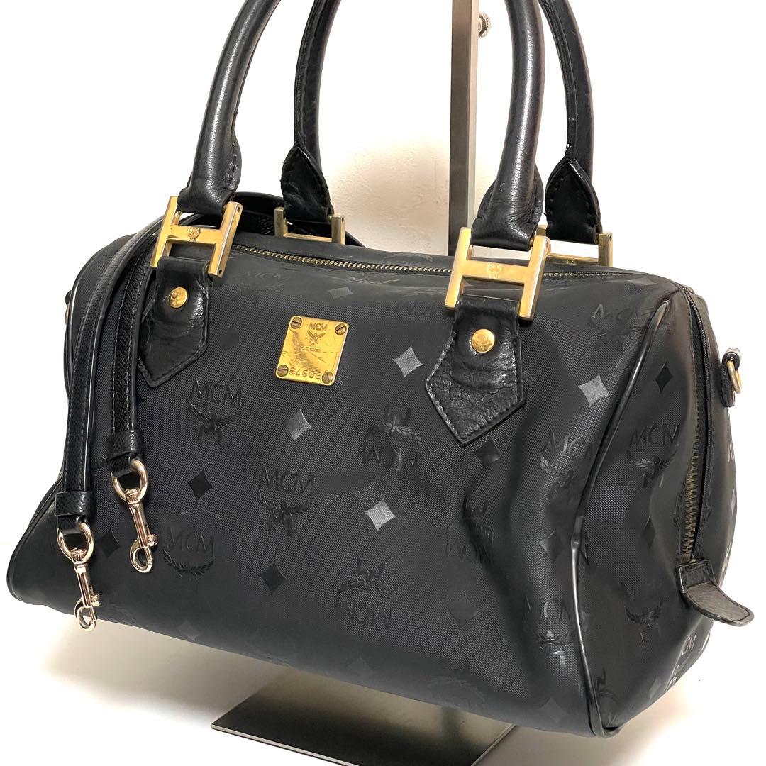 ✨良品✨MCM エムシーエム PVC×レザー 2way ミニボストンバッグ 黒