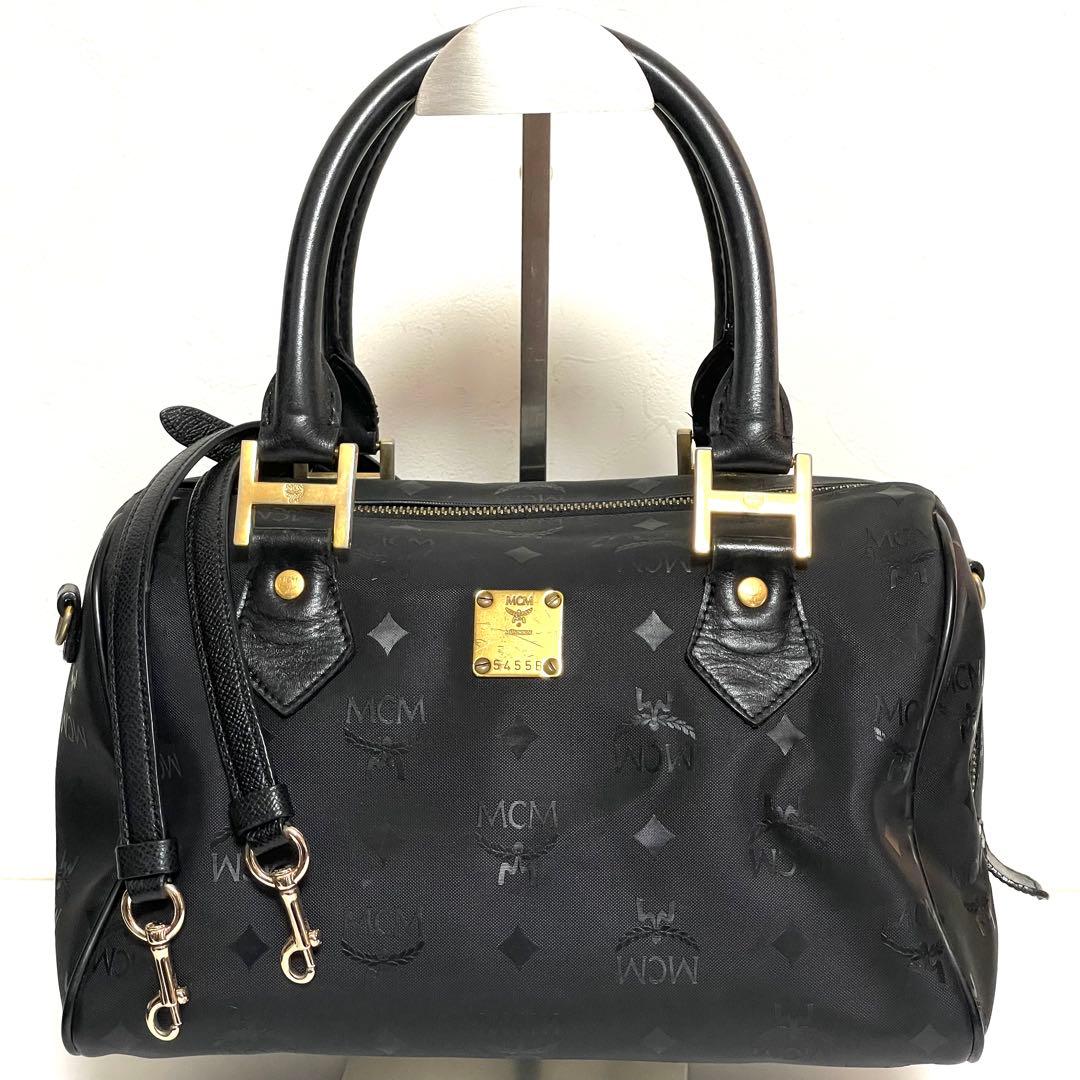 ✨良品✨MCM エムシーエム PVC×レザー 2way ミニボストンバッグ 黒