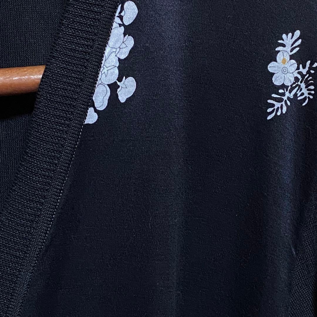 Leonard レオナール 花柄 コットン カーディガン M 黒白 日本製 薄手