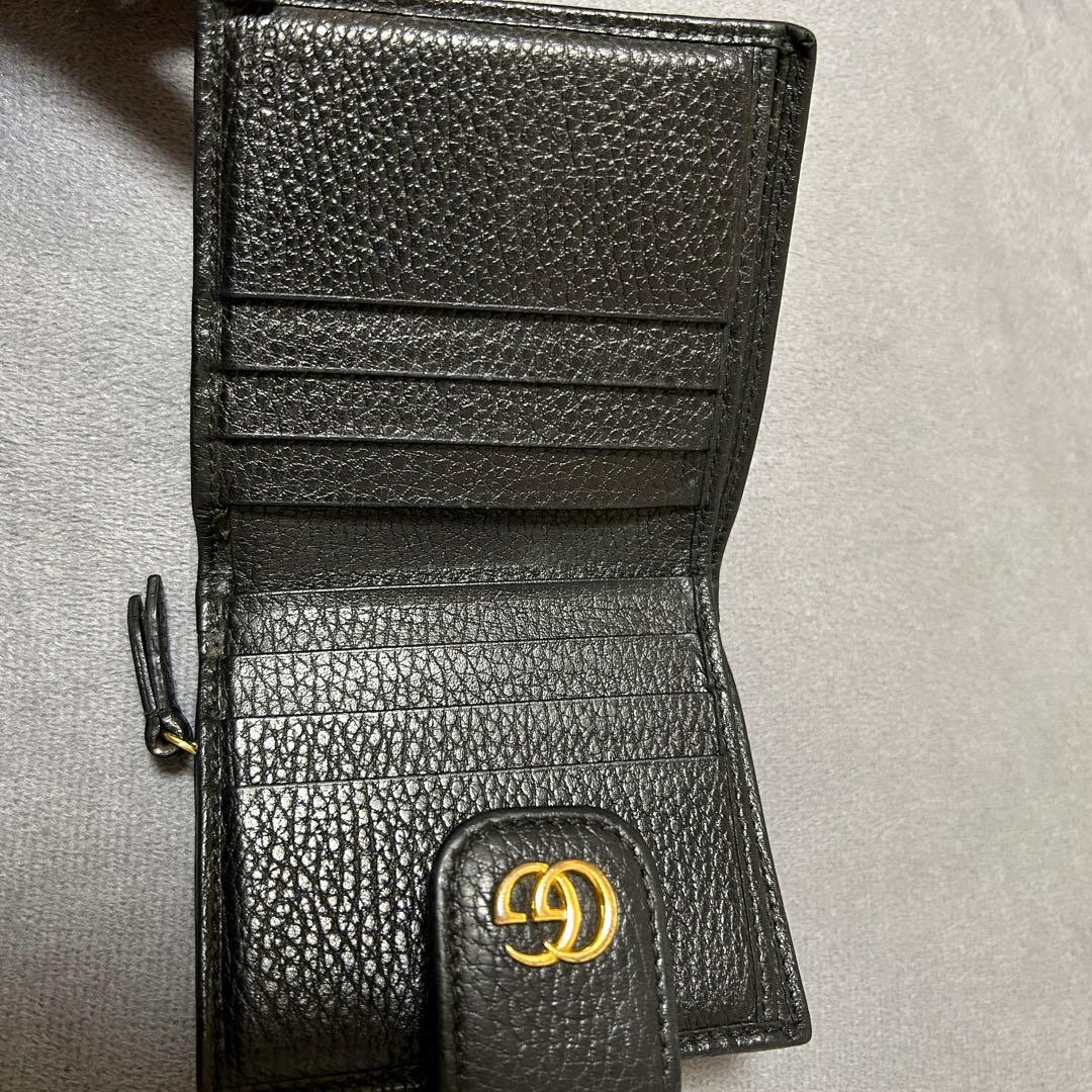 GUCCI ミニ財布　マーモント　エンボスロゴ　二つ折り　GG ブラック