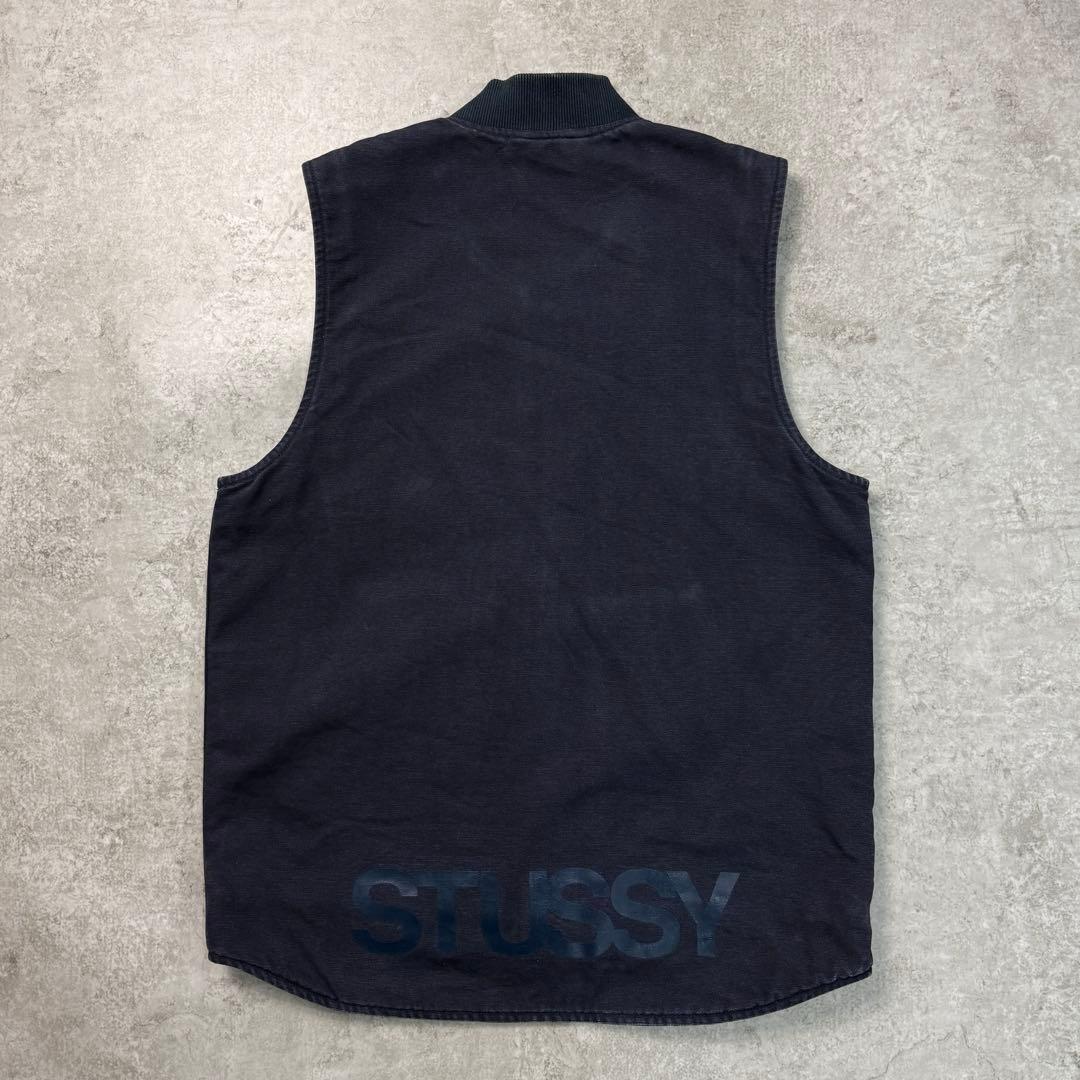 激レア■STUSSY × carhartt【M】ダックベスト 刺繍ロゴ 希少